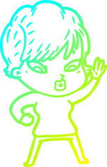 cold gradient line drawing cartoon woman
