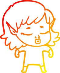 warm gradient line drawing pretty cartoon elf girl