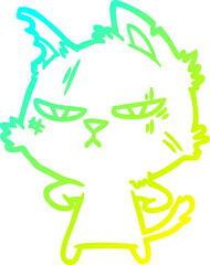 cold gradient line drawing tough cartoon cat