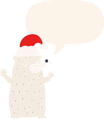 cute cartoon christmas bear and speech bubble in retro style