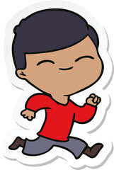 Fototapeta na wymiar sticker of a cartoon smiling boy running