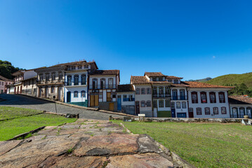 A panoramic view of the historic colonial city of Ouro Preto, Minas Gerais, Brazil.