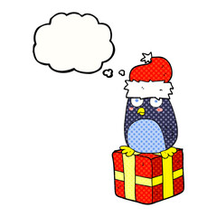 thought bubble cartoon christmas penguin