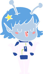 happy alien girl flat color style cartoon