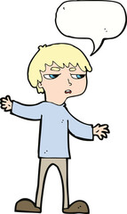 cartoon annoyed boy with speech bubble