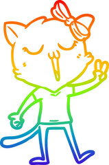 rainbow gradient line drawing cartoon cat