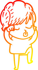 warm gradient line drawing cartoon woman with eyes shut