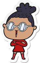 sticker of a cartoon woman wearing spectacles