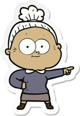 sticker of a cartoon happy old woman