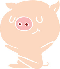 happy flat color style cartoon pig