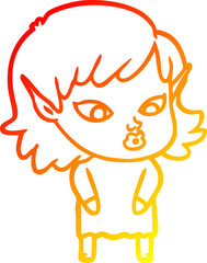warm gradient line drawing pretty cartoon elf girl