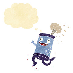 cartoon crazy soda can with thought bubble