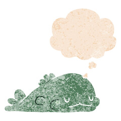 cartoon fish and thought bubble in retro textured style
