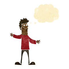 cartoon happy man with thought bubble