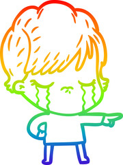 rainbow gradient line drawing cartoon woman crying