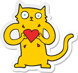 sticker of a cartoon cat with love heart