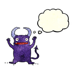cartoon little devil with thought bubble