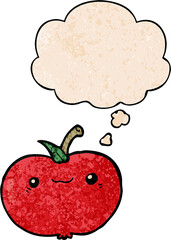 cartoon apple and thought bubble in grunge texture pattern style