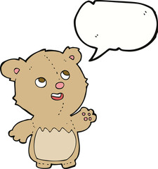 cartoon happy little teddy bear with speech bubble