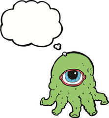 cartoon alien head with thought bubble