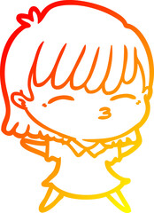 warm gradient line drawing cartoon woman