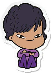 sticker of a cartoon happy woman