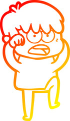 warm gradient line drawing worried cartoon boy