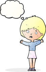 cartoon worried woman with thought bubble