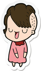 sticker of a cute cartoon girl with hipster haircut