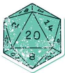 distressed sticker tattoo style icon of a d20 dice
