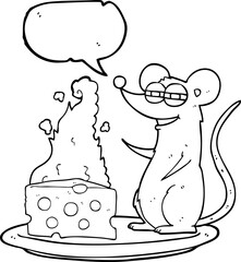 speech bubble cartoon mouse with cheese
