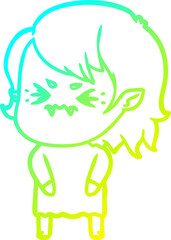 cold gradient line drawing annoyed cartoon vampire girl
