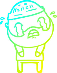 cold gradient line drawing cartoon bearded man crying