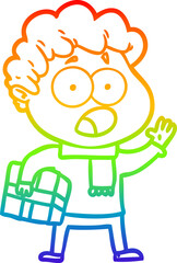 rainbow gradient line drawing cartoon man gasping in surprise