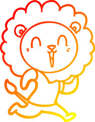 warm gradient line drawing laughing lion cartoon