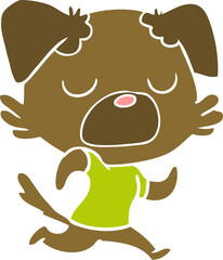 flat color style cartoon dog jogging