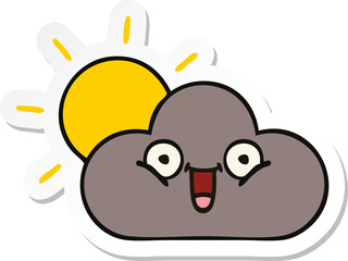 sticker of a cute cartoon storm cloud and sun