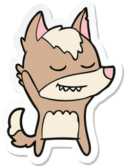 sticker of a friendly cartoon wolf