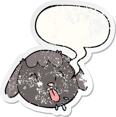 cartoon dog face and speech bubble distressed sticker
