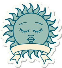 tattoo sticker with banner of a sun with face