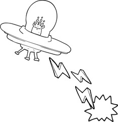 black and white cartoon flying saucer