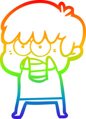 rainbow gradient line drawing worried cartoon boy