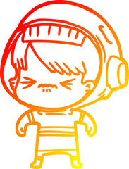 warm gradient line drawing angry cartoon space girl