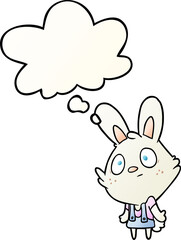 cartoon rabbit shrugging shoulders and thought bubble in smooth gradient style