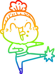 rainbow gradient line drawing cartoon happy old woman