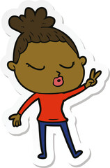 sticker of a cartoon calm woman