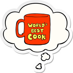 worlds best cook mug and thought bubble as a printed sticker