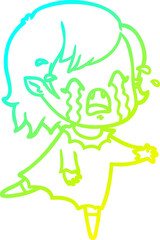 cold gradient line drawing cartoon crying vampire girl