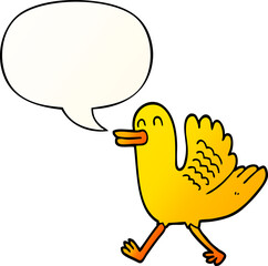 cartoon duck and speech bubble in smooth gradient style