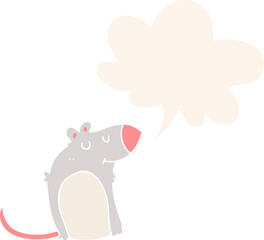 cartoon fat rat and speech bubble in retro style